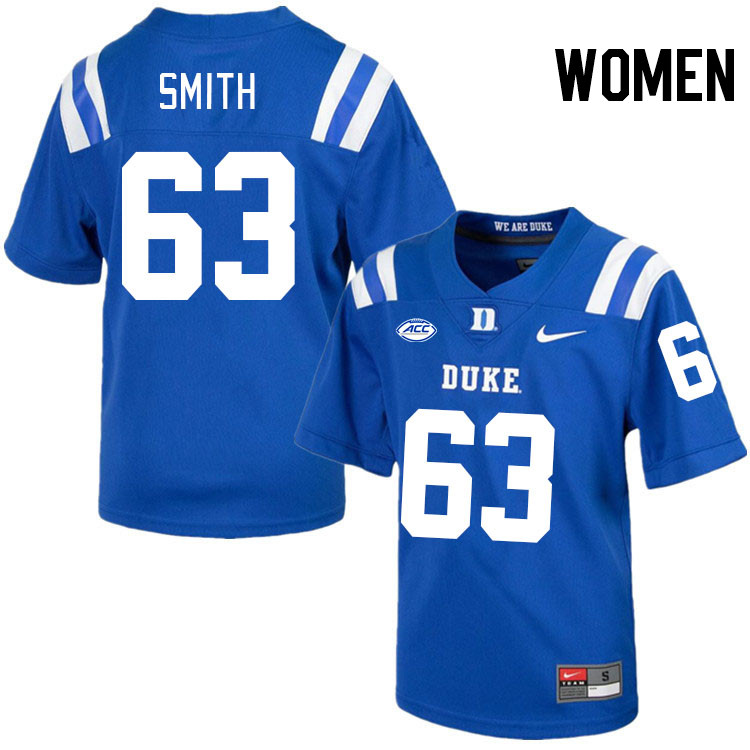 Women #63 Bradley Smith Duke Blue Devils College Football Jerseys Stitched-Royal